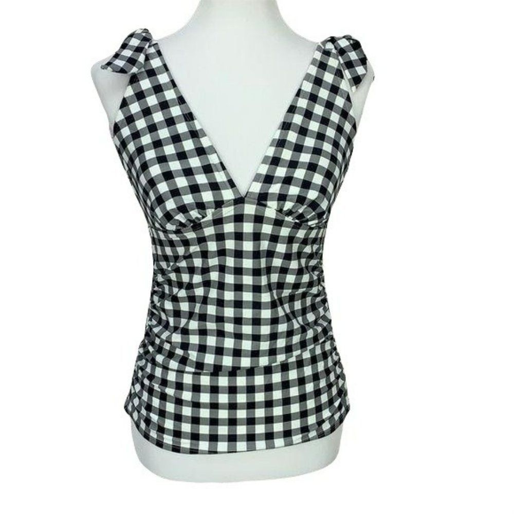 Kona Sol Women's Black White Checkered Tankini Bathing Suit Swimwear Top Small